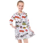 Pattern Seamless Texture Cartoon Kids  Quarter Sleeve Shirt Dress