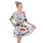 Pattern Seamless Texture Cartoon Kids  Shoulder Cutout Chiffon Dress