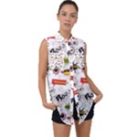 Pattern Seamless Texture Cartoon Sleeveless Chiffon Button Shirt