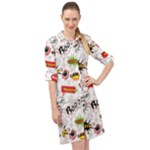 Pattern Seamless Texture Cartoon Long Sleeve Mini Shirt Dress