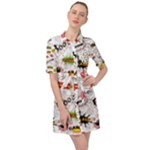 Pattern Seamless Texture Cartoon Belted Shirt Dress