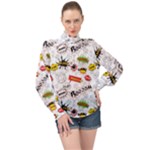 Pattern Seamless Texture Cartoon High Neck Long Sleeve Chiffon Top