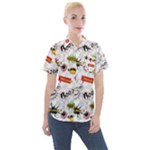 Pattern Seamless Texture Cartoon Women s Short Sleeve Pocket Shirt