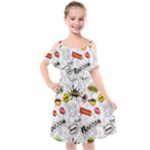 Pattern Seamless Texture Cartoon Kids  Cut Out Shoulders Chiffon Dress