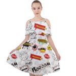 Pattern Seamless Texture Cartoon Cut Out Shoulders Chiffon Dress