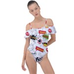 Pattern Seamless Texture Cartoon Frill Detail One Piece Swimsuit