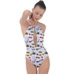 Pattern Seamless Texture Cartoon Plunge Cut Halter Swimsuit