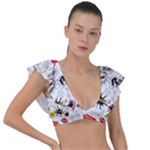 Pattern Seamless Texture Cartoon Plunge Frill Sleeve Bikini Top