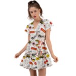 Pattern Seamless Texture Cartoon Flutter Sleeve Wrap Dress