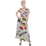 Pattern Seamless Texture Cartoon Button Up Short Sleeve Maxi Dress