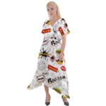 Pattern Seamless Texture Cartoon Cross Front Sharkbite Hem Maxi Dress