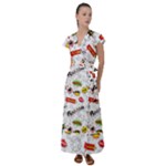 Pattern Seamless Texture Cartoon Flutter Sleeve Maxi Dress