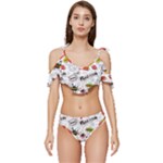 Pattern Seamless Texture Cartoon Ruffle Edge Tie Up Bikini Set	