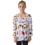 Pattern Seamless Texture Cartoon Kids  V Neck Casual Top