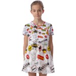 Pattern Seamless Texture Cartoon Kids  Short Sleeve Pinafore Style Dress