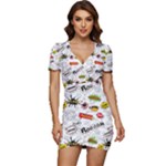 Pattern Seamless Texture Cartoon Low Cut Cap Sleeve Mini Dress