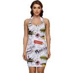 Pattern Seamless Texture Cartoon Sleeveless Wide Square Neckline Ruched Bodycon Dress