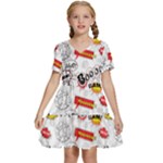 Pattern Seamless Texture Cartoon Kids  Short Sleeve Tiered Mini Dress