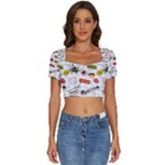 Pattern Seamless Texture Cartoon Short Sleeve Square Neckline Crop Top 