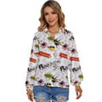 Pattern Seamless Texture Cartoon Women s Long Sleeve Button Up Shirt