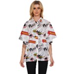 Pattern Seamless Texture Cartoon Women s Batwing Button Up Shirt