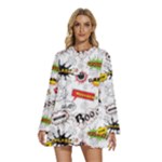 Pattern Seamless Texture Cartoon Round Neck Long Sleeve Bohemian Style Chiffon Mini Dress