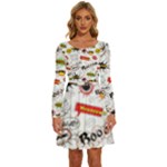 Pattern Seamless Texture Cartoon Long Sleeve Wide Neck Velvet Dress