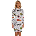 Pattern Seamless Texture Cartoon Long Sleeve Shirt Collar Bodycon Dress