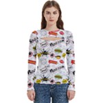 Pattern Seamless Texture Cartoon Women s Cut Out Long Sleeve T-Shirt