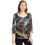 Dragon Snake Legend Japanese Mythology Chiffon Quarter Sleeve Blouse