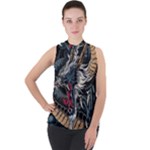 Dragon Snake Legend Japanese Mythology Mock Neck Chiffon Sleeveless Top