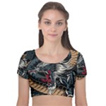 Dragon Snake Legend Japanese Mythology Velvet Short Sleeve Crop Top 