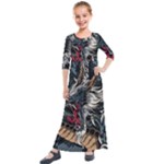 Dragon Snake Legend Japanese Mythology Kids  Quarter Sleeve Maxi Dress