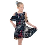 Dragon Snake Legend Japanese Mythology Kids  Shoulder Cutout Chiffon Dress