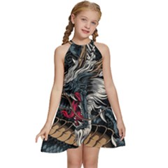 Kids  Halter Collar Waist Tie Chiffon Dress 