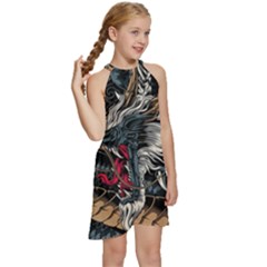 Kids  Halter Collar Waist Tie Chiffon Dress 