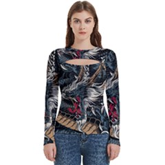 Dragon Snake Legend Japanese Mythology Women s Cut Out Long Sleeve T