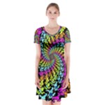 3d Grateful Dead 90 s Neon Dancing Bears Short Sleeve V-neck Flare Dress