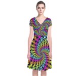 3d Grateful Dead 90 s Neon Dancing Bears Short Sleeve Front Wrap Dress