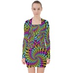 3d Grateful Dead 90 s Neon Dancing Bears V-neck Bodycon Long Sleeve Dress