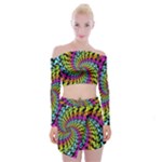 3d Grateful Dead 90 s Neon Dancing Bears Off Shoulder Top with Mini Skirt Set