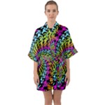 3d Grateful Dead 90 s Neon Dancing Bears Half Sleeve Satin Kimono 