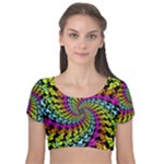 3d Grateful Dead 90 s Neon Dancing Bears Velvet Short Sleeve Crop Top 