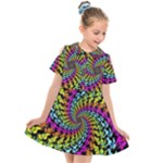 3d Grateful Dead 90 s Neon Dancing Bears Kids  Short Sleeve Shirt Dress