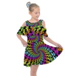 3d Grateful Dead 90 s Neon Dancing Bears Kids  Shoulder Cutout Chiffon Dress