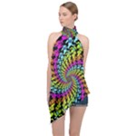 3d Grateful Dead 90 s Neon Dancing Bears Halter Asymmetric Satin Top