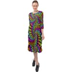 3d Grateful Dead 90 s Neon Dancing Bears Ruffle End Midi Chiffon Dress