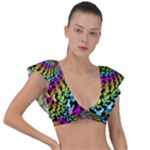 3d Grateful Dead 90 s Neon Dancing Bears Plunge Frill Sleeve Bikini Top