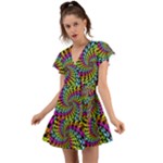 3d Grateful Dead 90 s Neon Dancing Bears Flutter Sleeve Wrap Dress