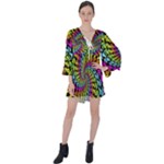 3d Grateful Dead 90 s Neon Dancing Bears V-Neck Flare Sleeve Mini Dress